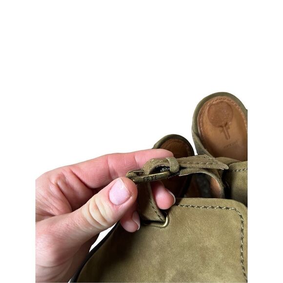 Frye Dani Shield Sling Back Booties Size 7M Green Suede - Picture 6 of 13